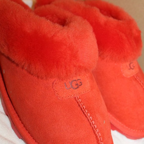 NIB UGG WOMEN'S COQUETTE SUEDE SHEARLING SLIP ON SLIPPERS‎ RED PEPPER - Picture 4 of 8